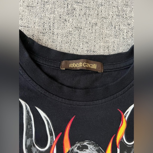 Robert Cavalli Size M Black T-Shirt Tiger Flames - Picture 4 of 12